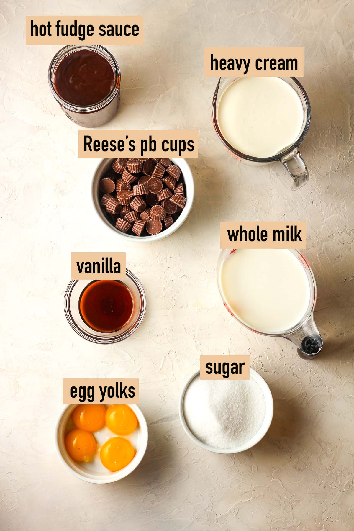 Labeled ingredients for Moose Tracks Ice Cream.