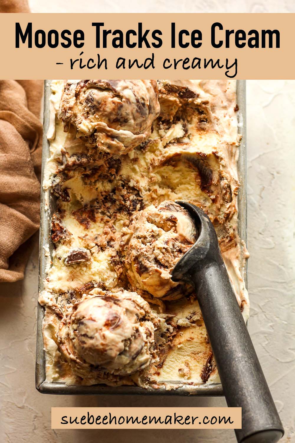 A rectangular pan of moose tracks ice cream.