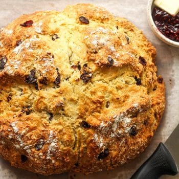 Closeup on a loaf of Irish soda b read.