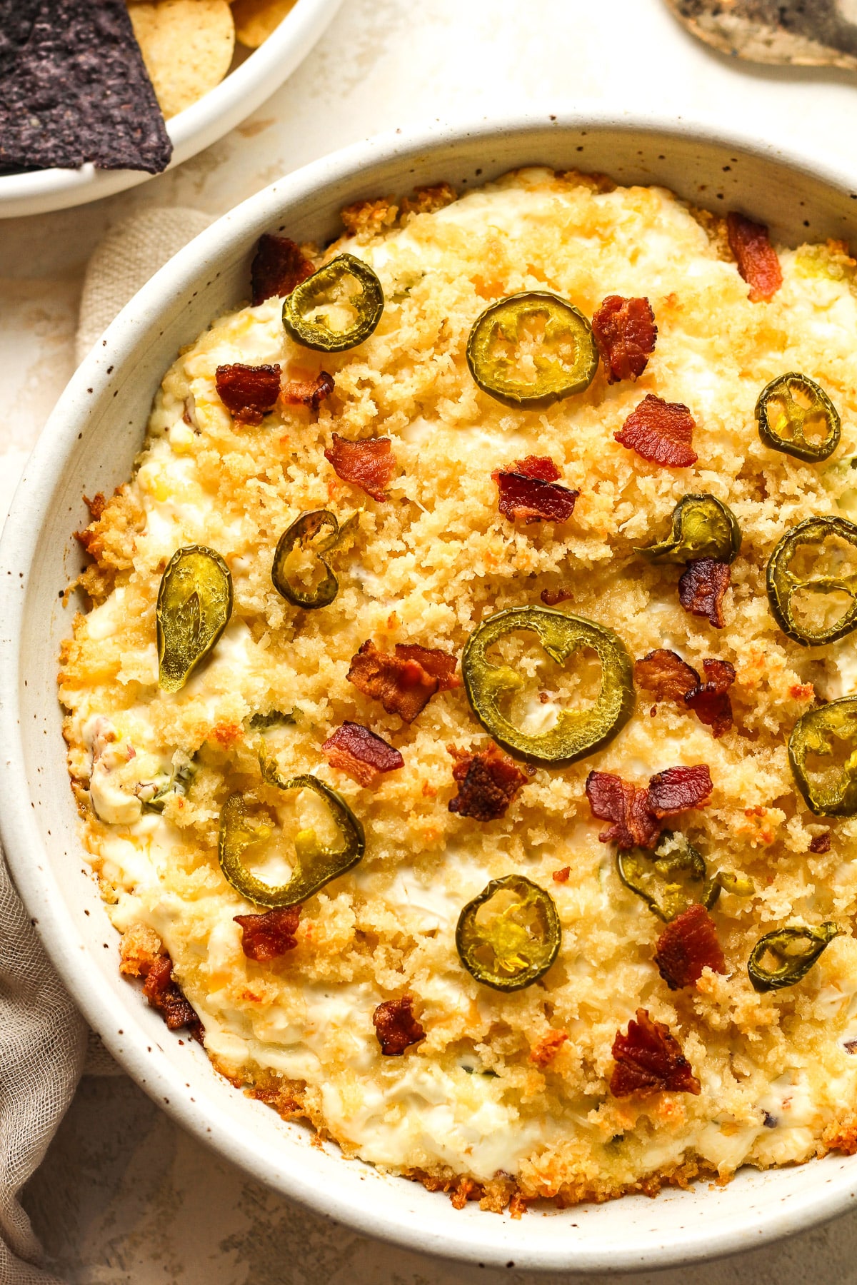 The just baked jalapeño popper dip.