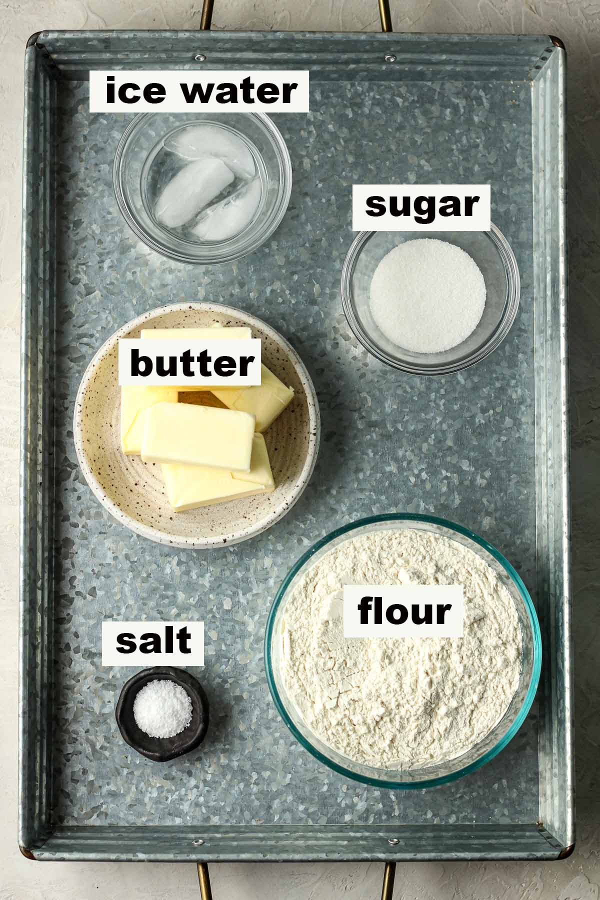 The labeled ingredients on a tray.