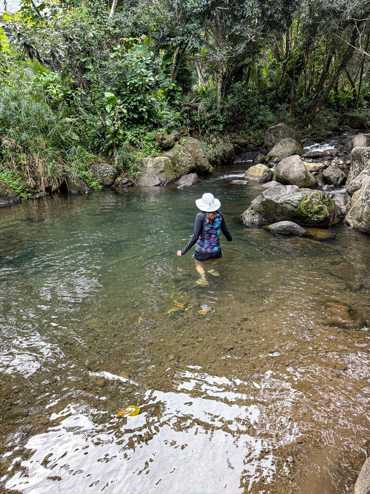 Me entering the cold river.