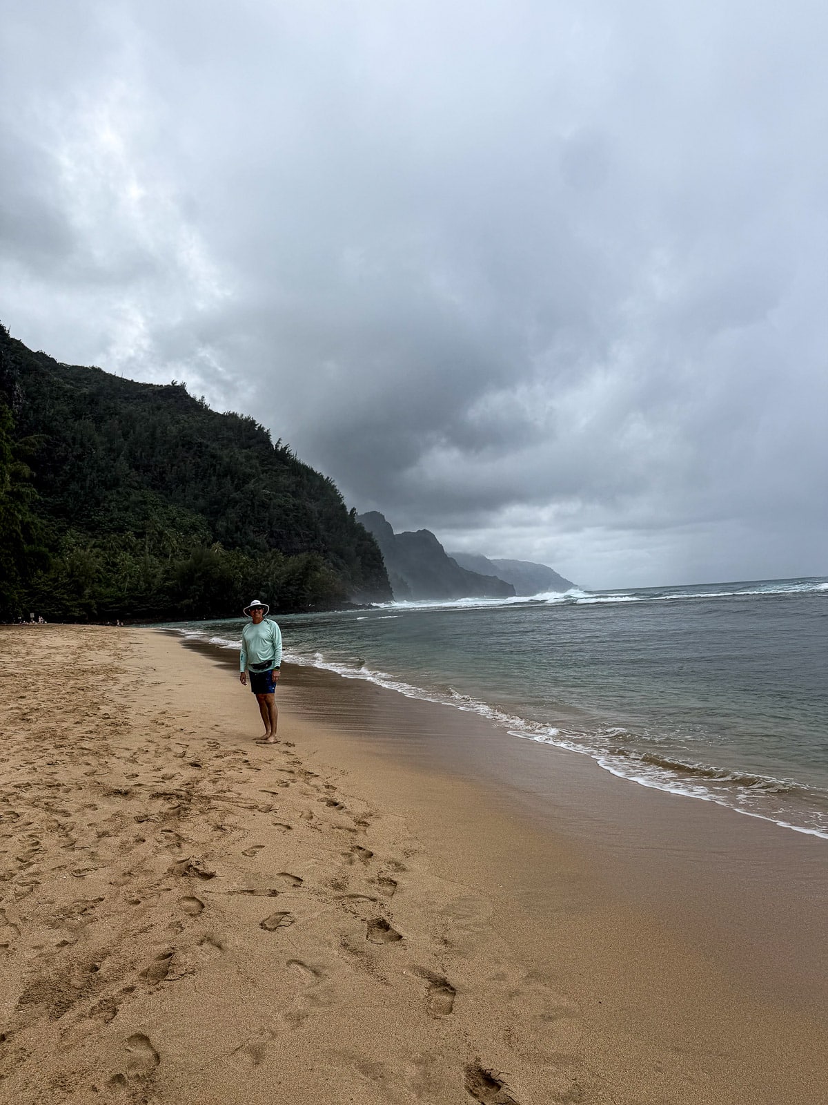 Mike on the beach on a cloudy day.