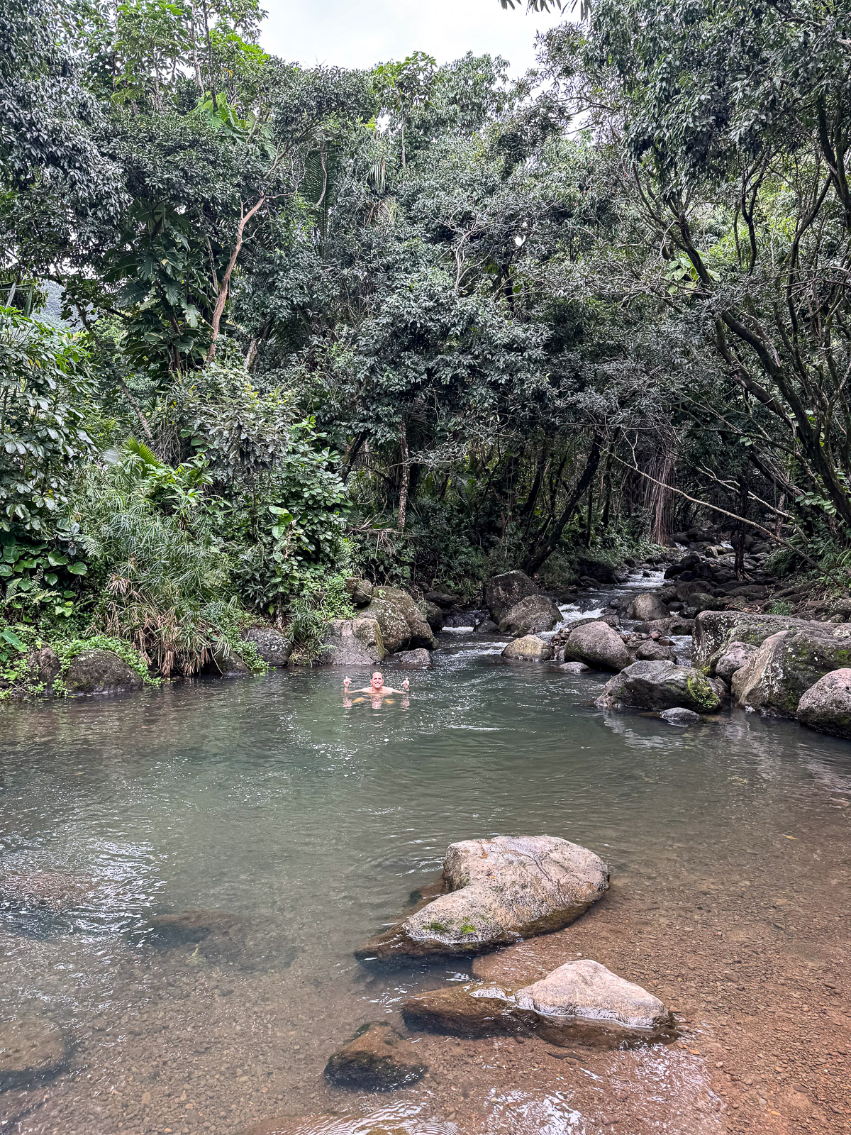 Mike in the cold river.