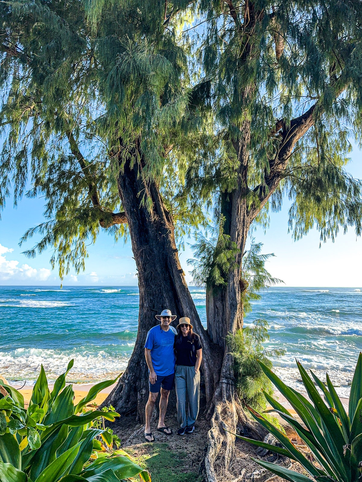 Mike and I by our tree in front of the ocean before we headed out.