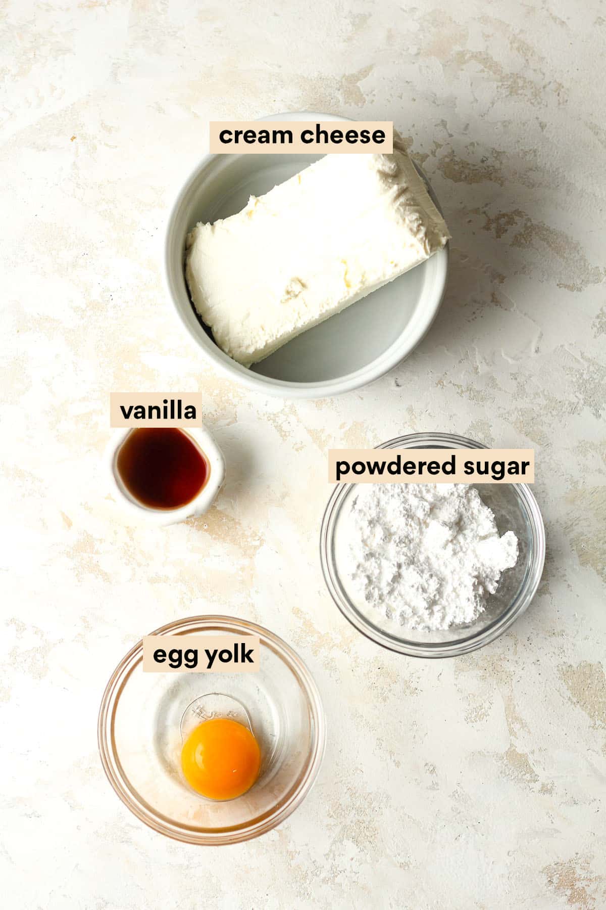 Labeled ingredients for the cream cheese filling.