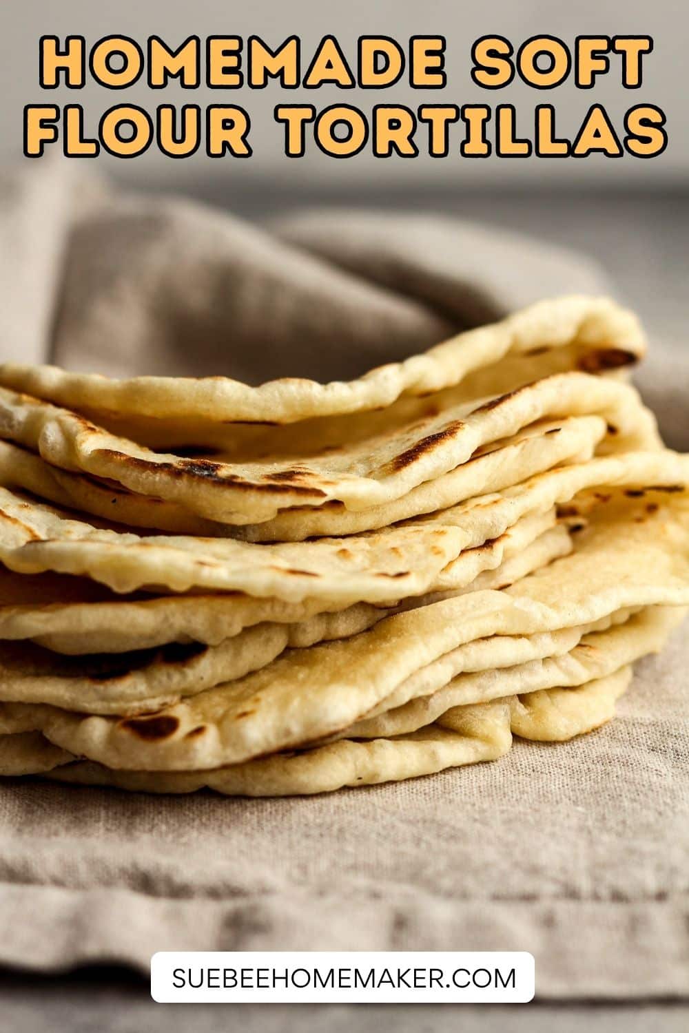 Side view of folded over homemade soft flour tortillas.