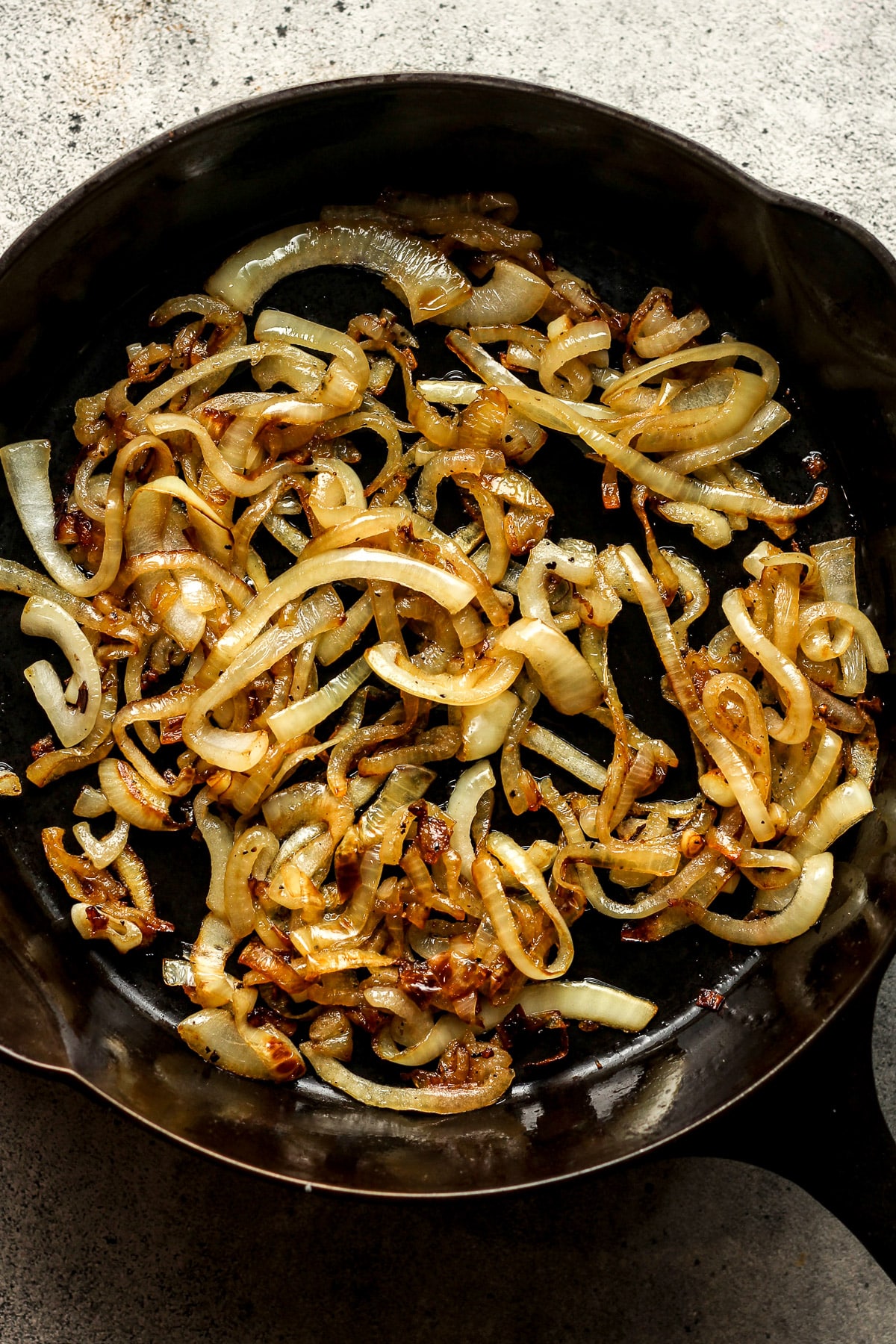 A skillet of caramelized onions.