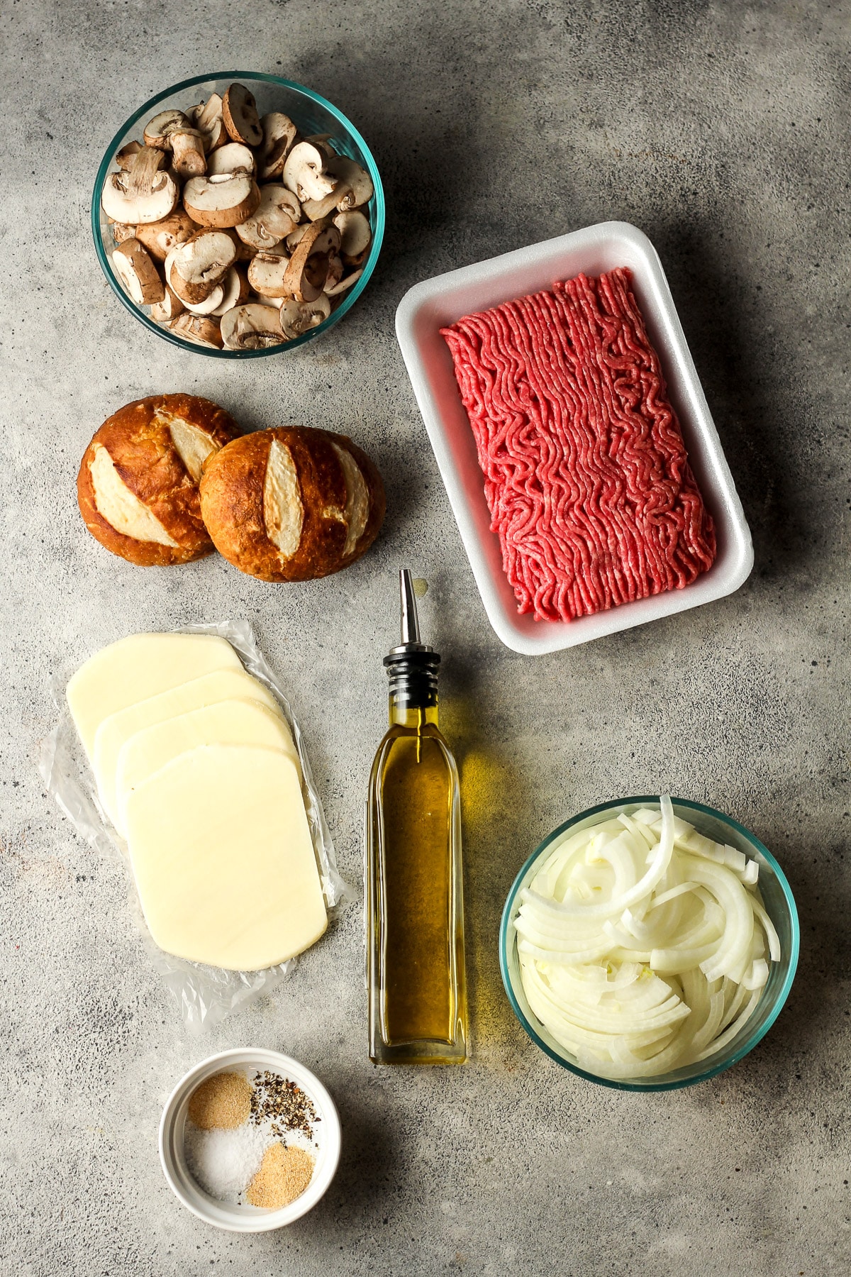 The ingredients for the burgers.