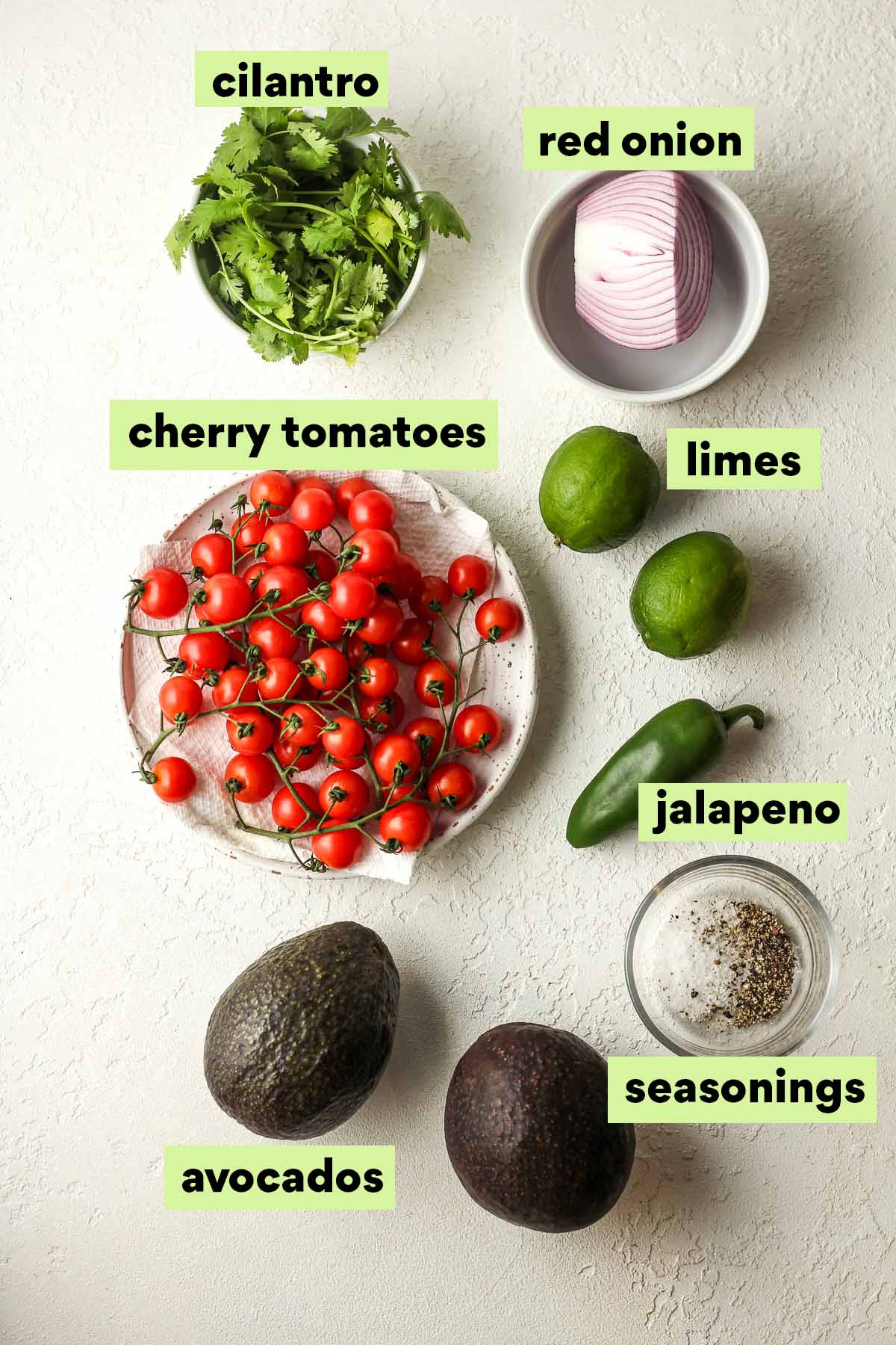 Labeled ingredients for the shrimp salad besides the shrimp.