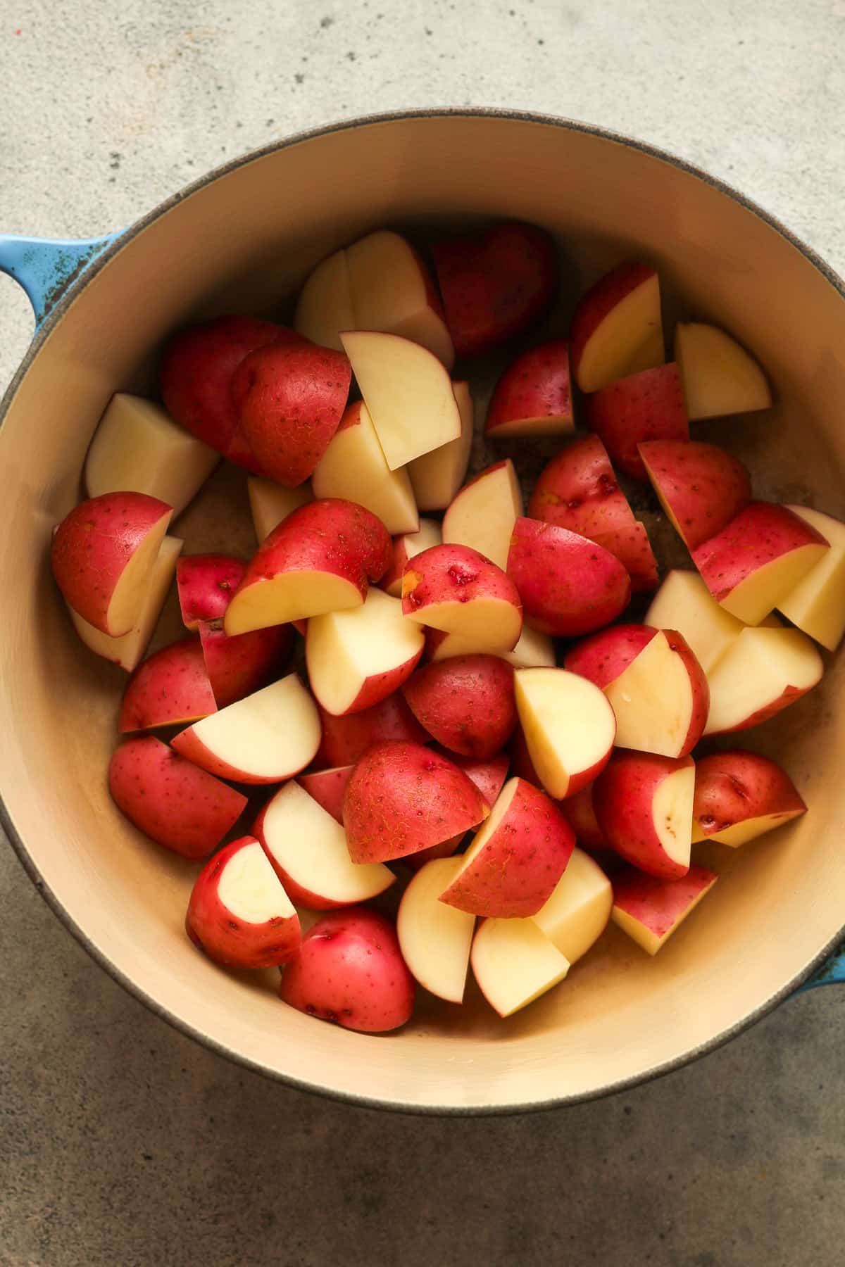 A pot of the chopped red potatoes.