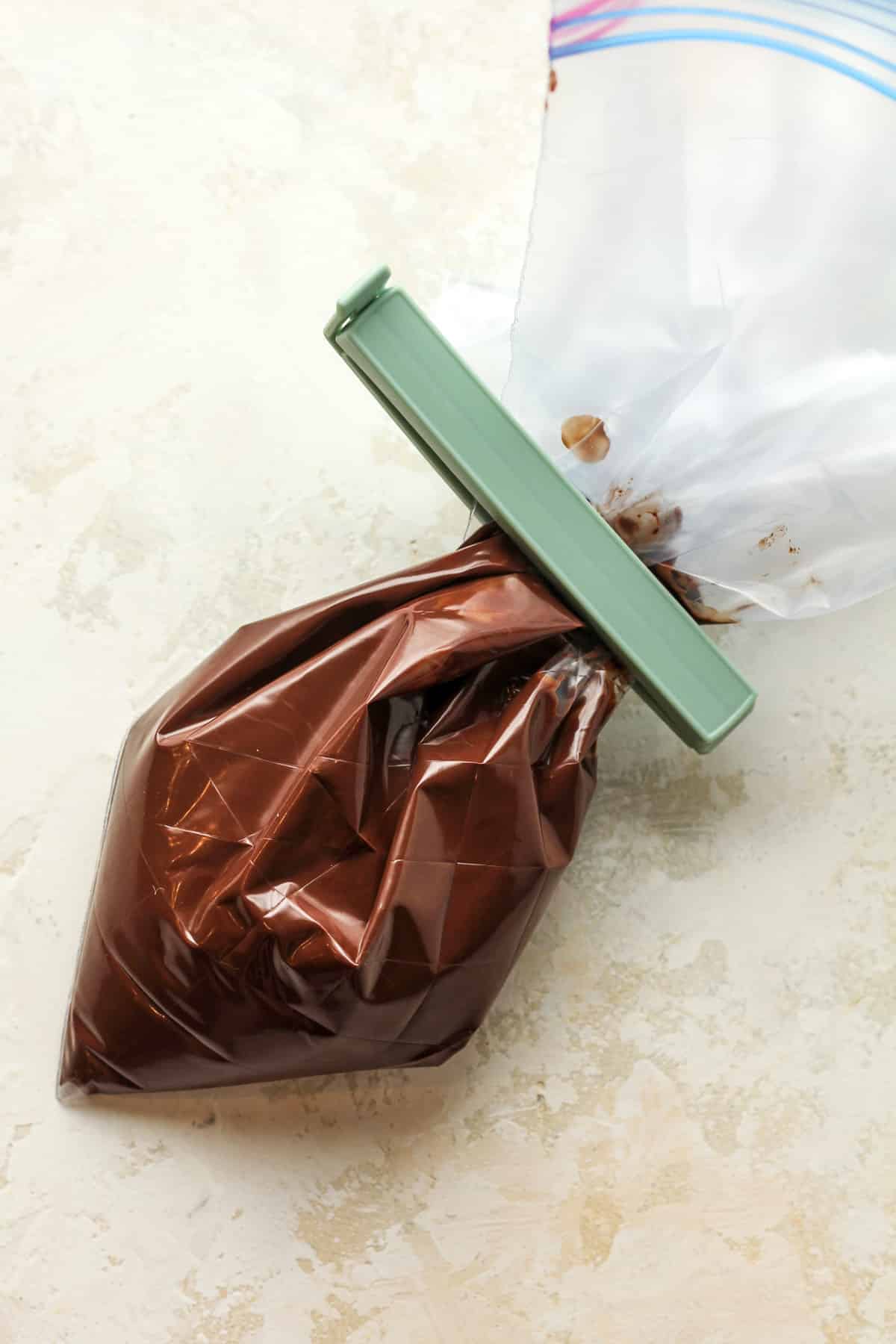 A bag of melted chocolate.