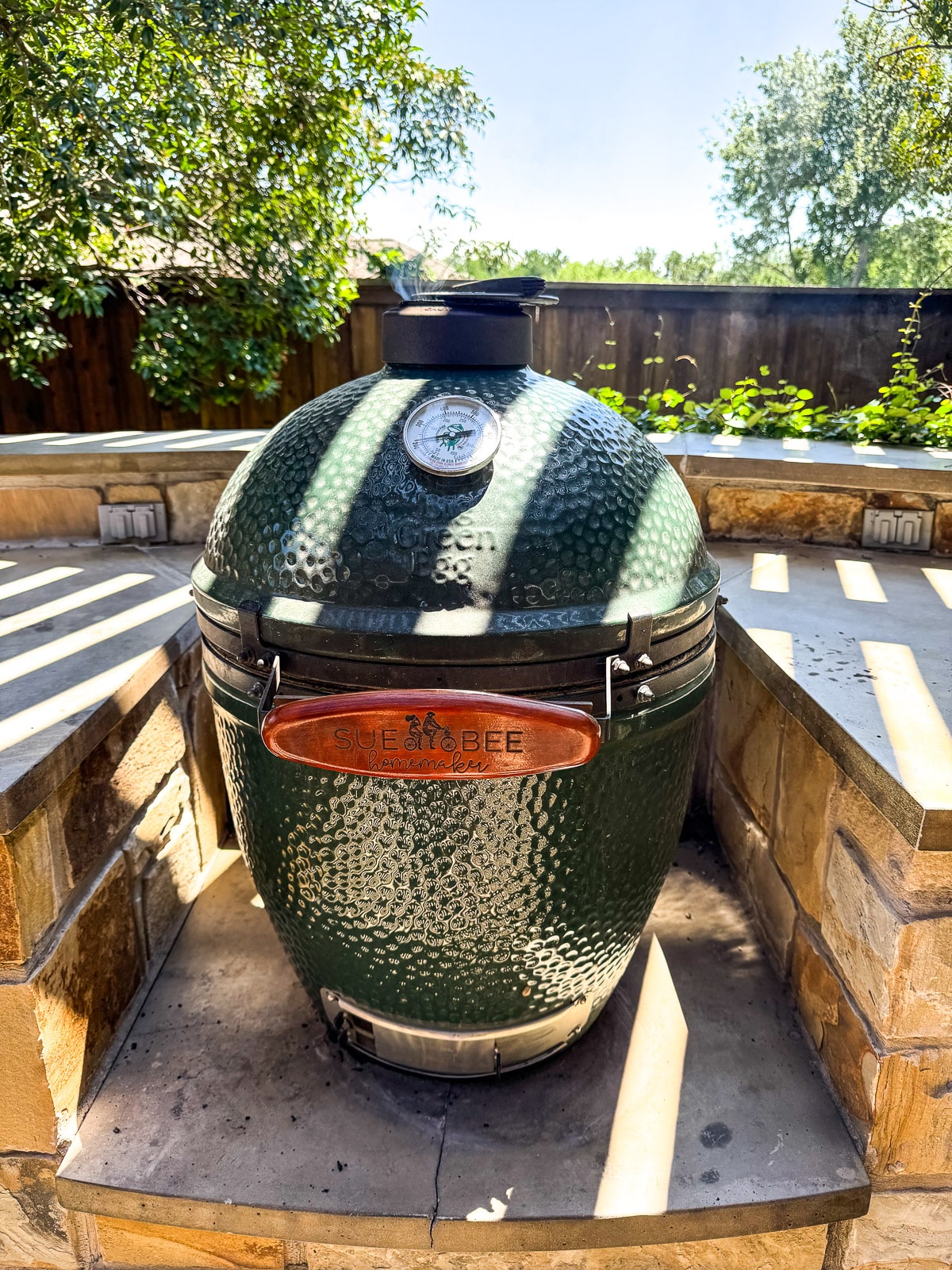 Side view of our Big Green Egg smoking the ribs.