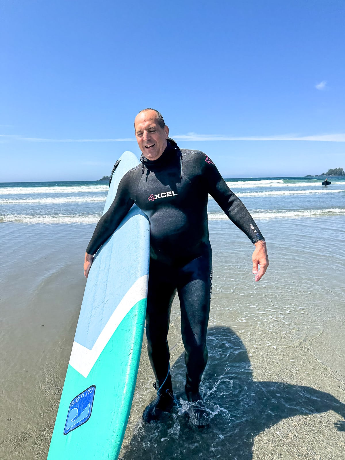 Mike after trying to surfe on Chesterman's Beach.
