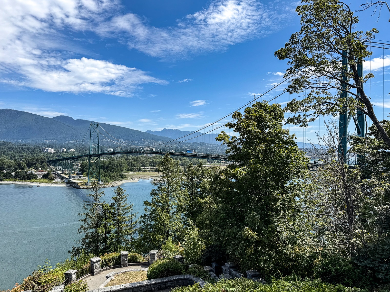The view of the Stanley Park bridge from the park.