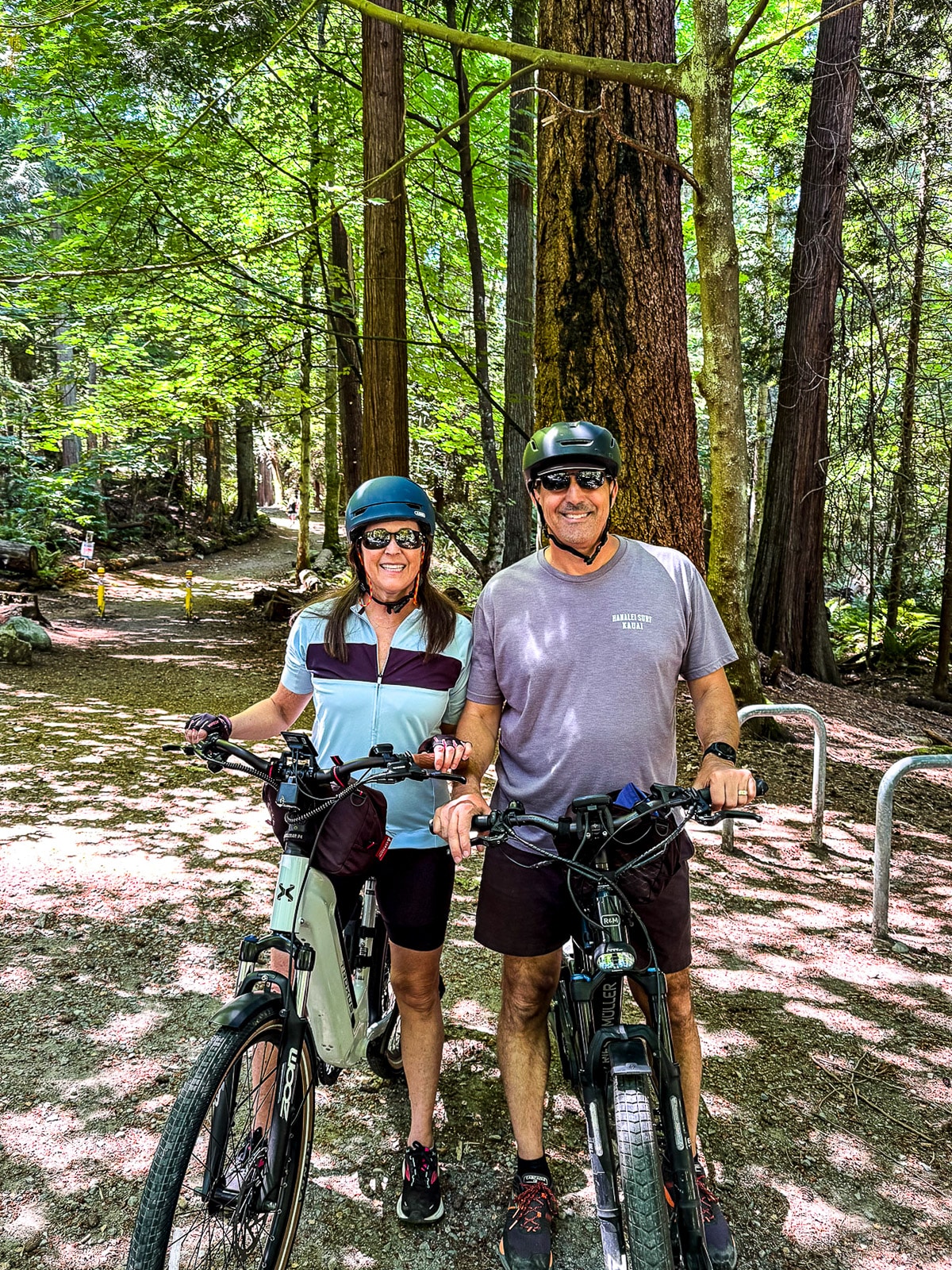 Sue and Mike on e-bikes at the Light House park.