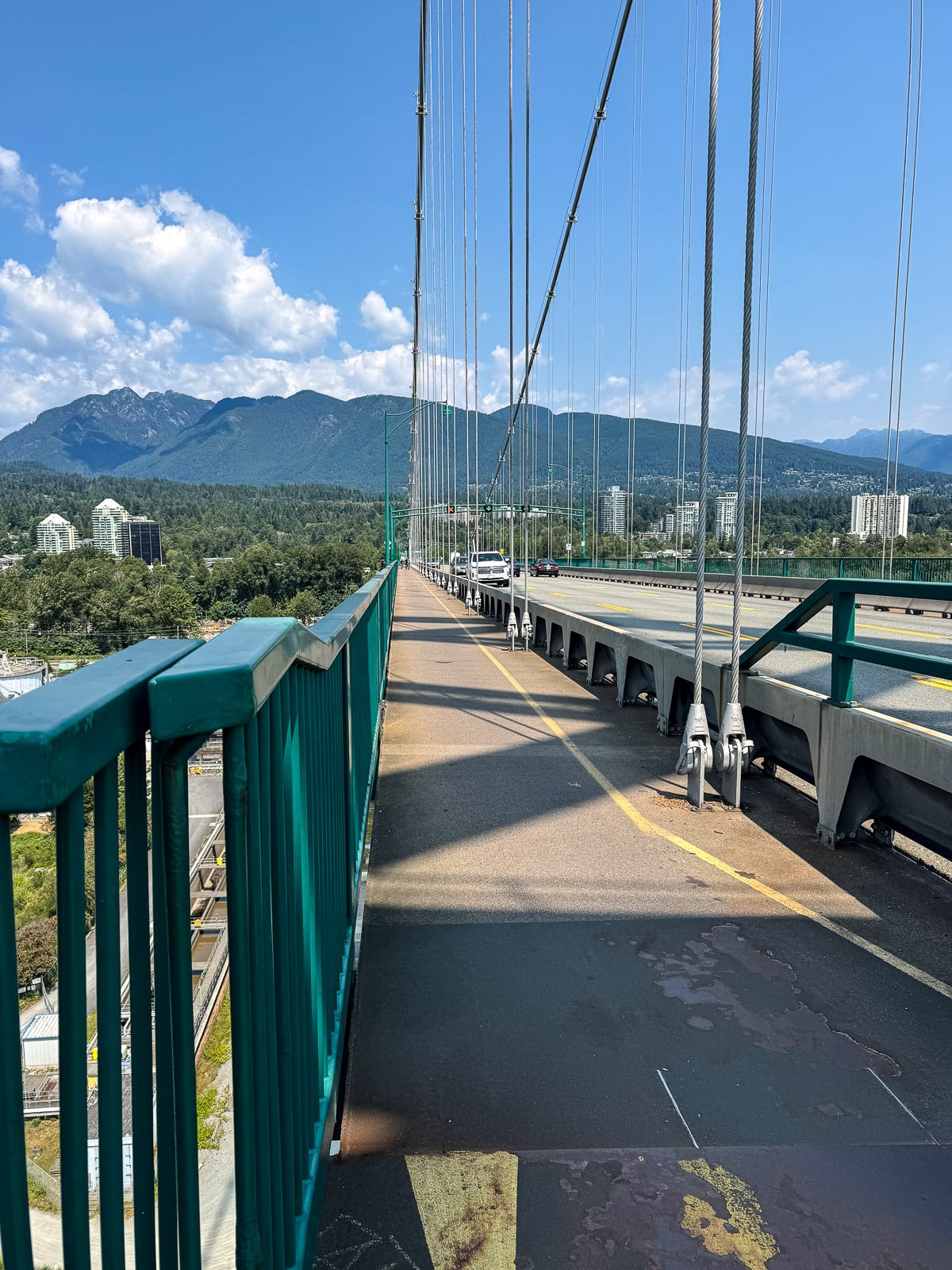 A view of the biking lane on the bridge.