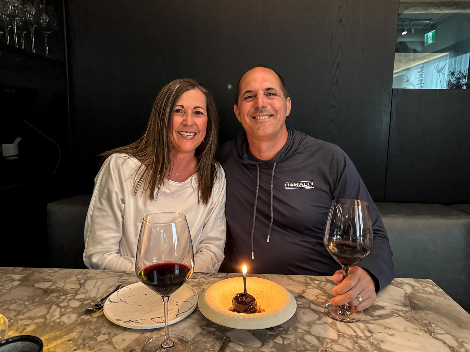 Sue and Mike at Elem with our anniversary dessert.