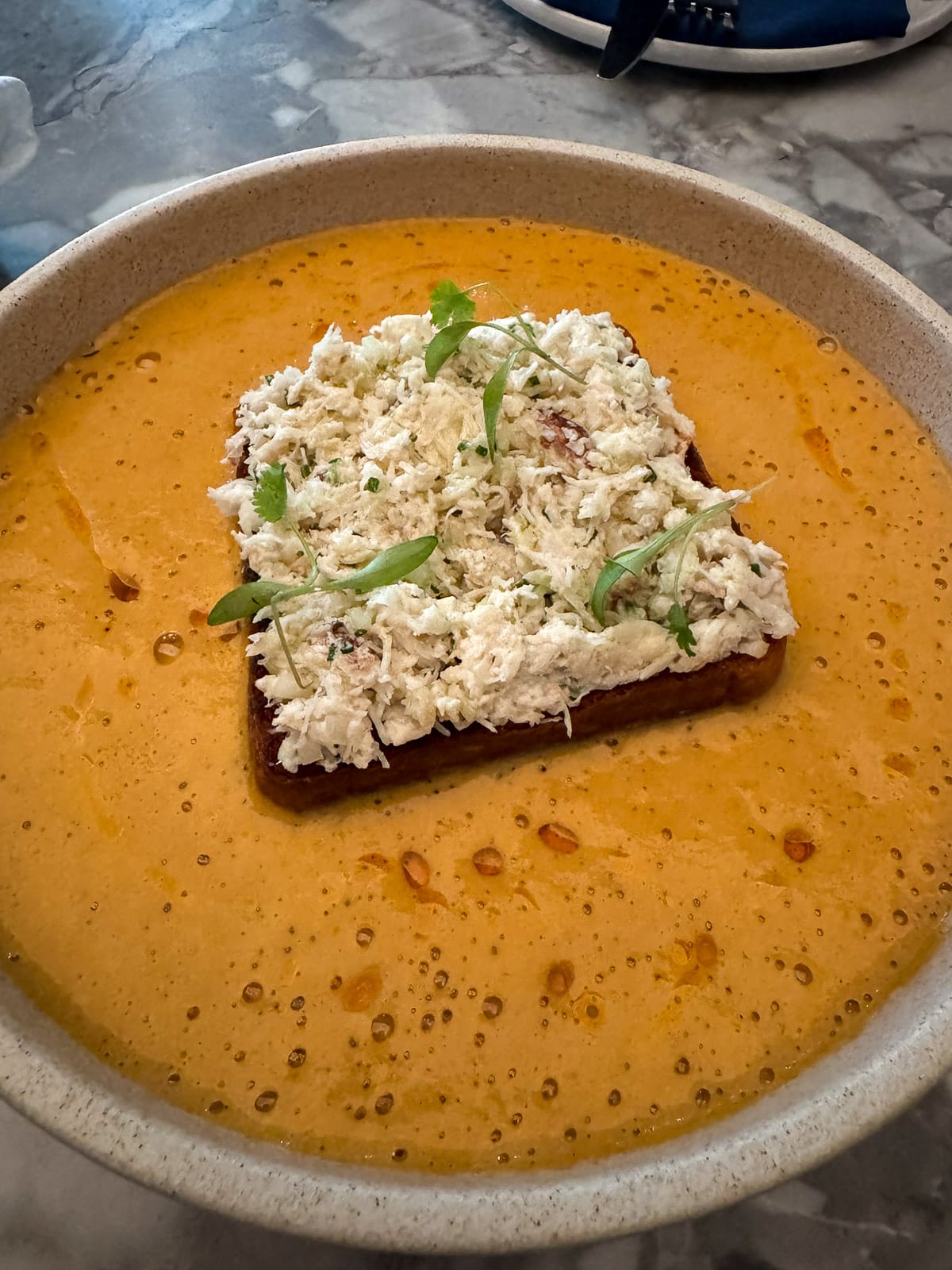 The crab toast with curry sauce at Elem.