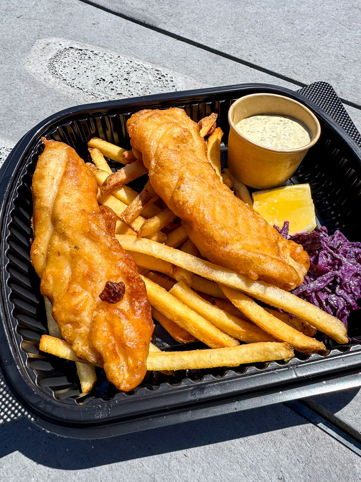 Our fish and chips at Isetta.