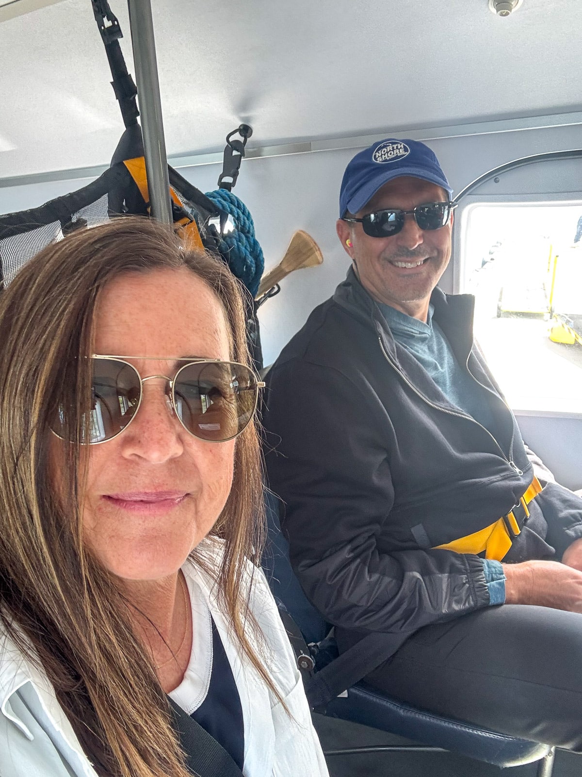 Sue and Mike's selfie inside of the small aircraft.