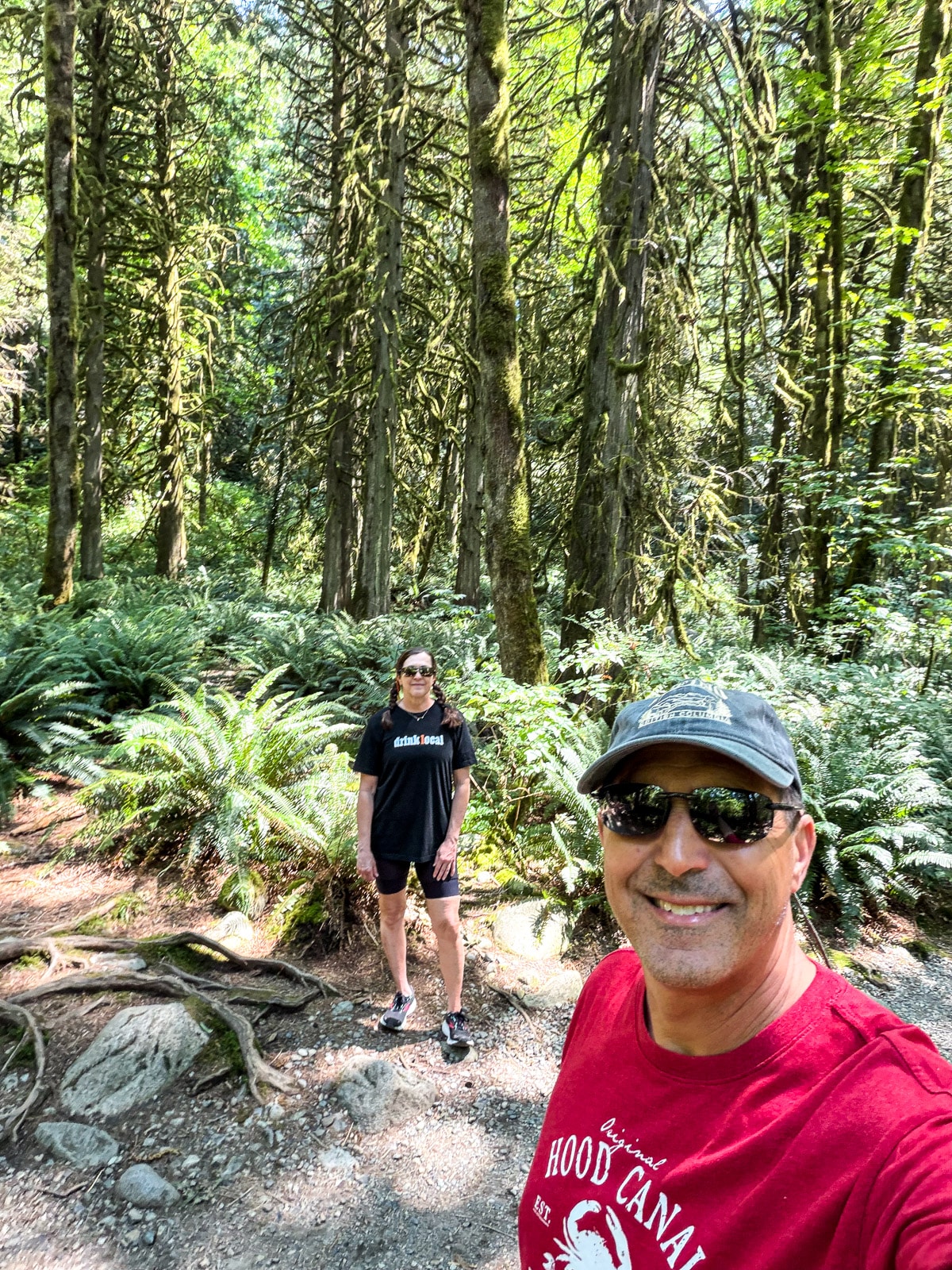 Mike and Sue in Lynn Valley with the beautiful trees.