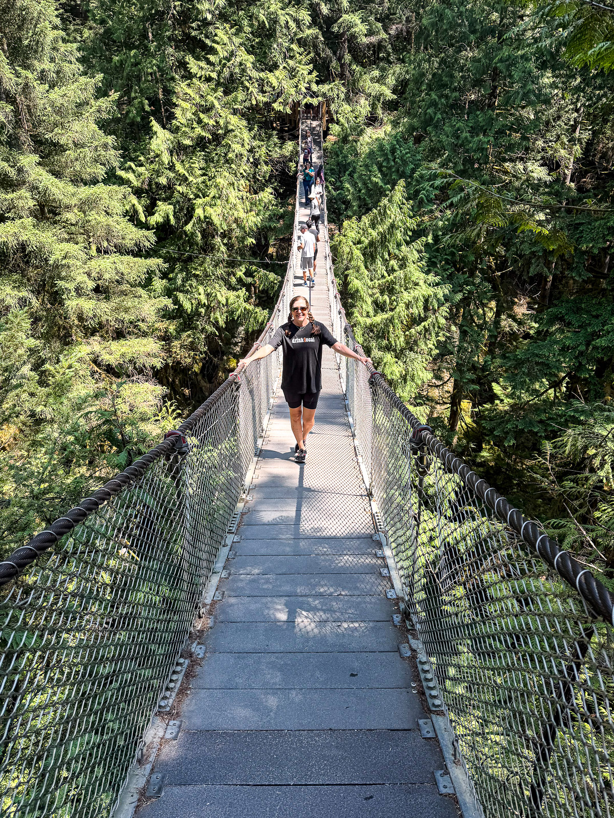 Sue on the suspension bridge.