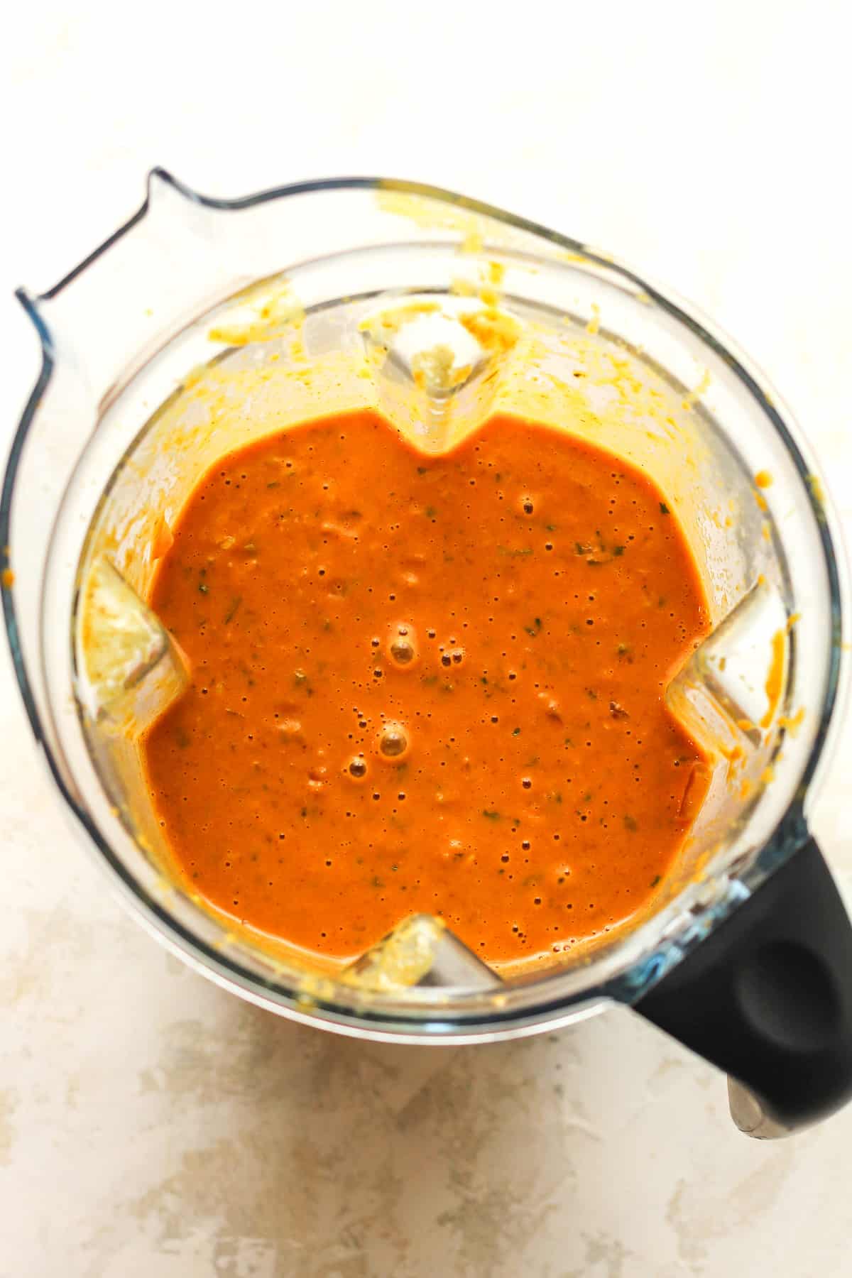 A blender full of the pureed sauce.