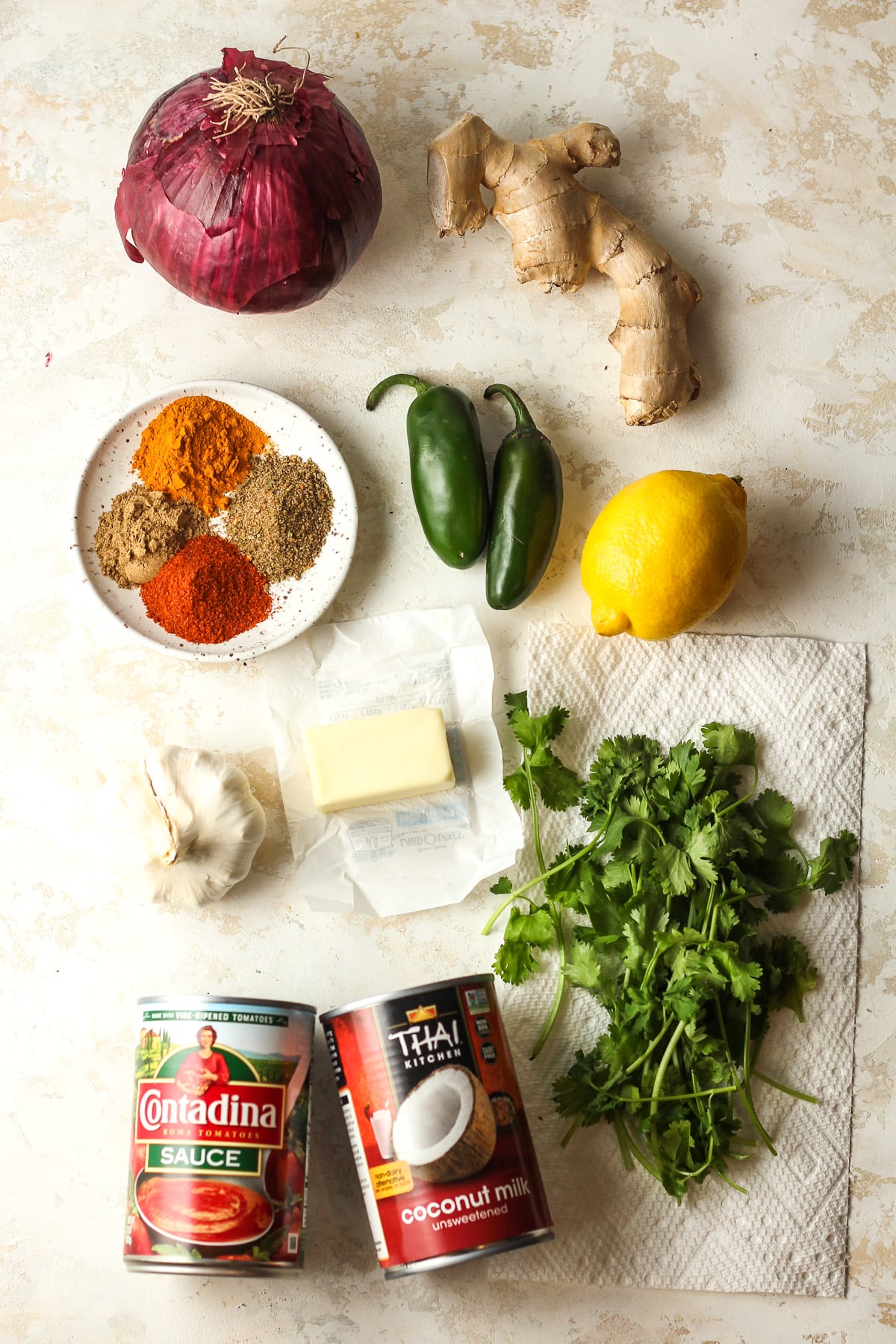 Ingredients for the butter chicken sauce.