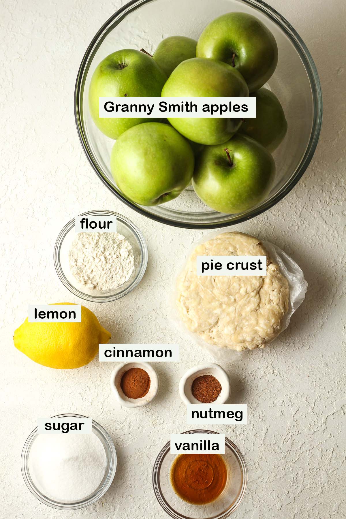Labeled ingredients for the apple filling.