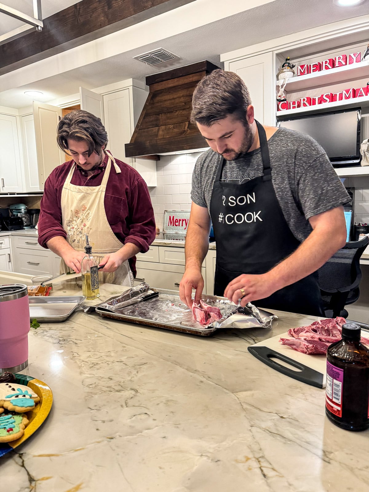 Josh and Zach in the kitchen prepping dinner.