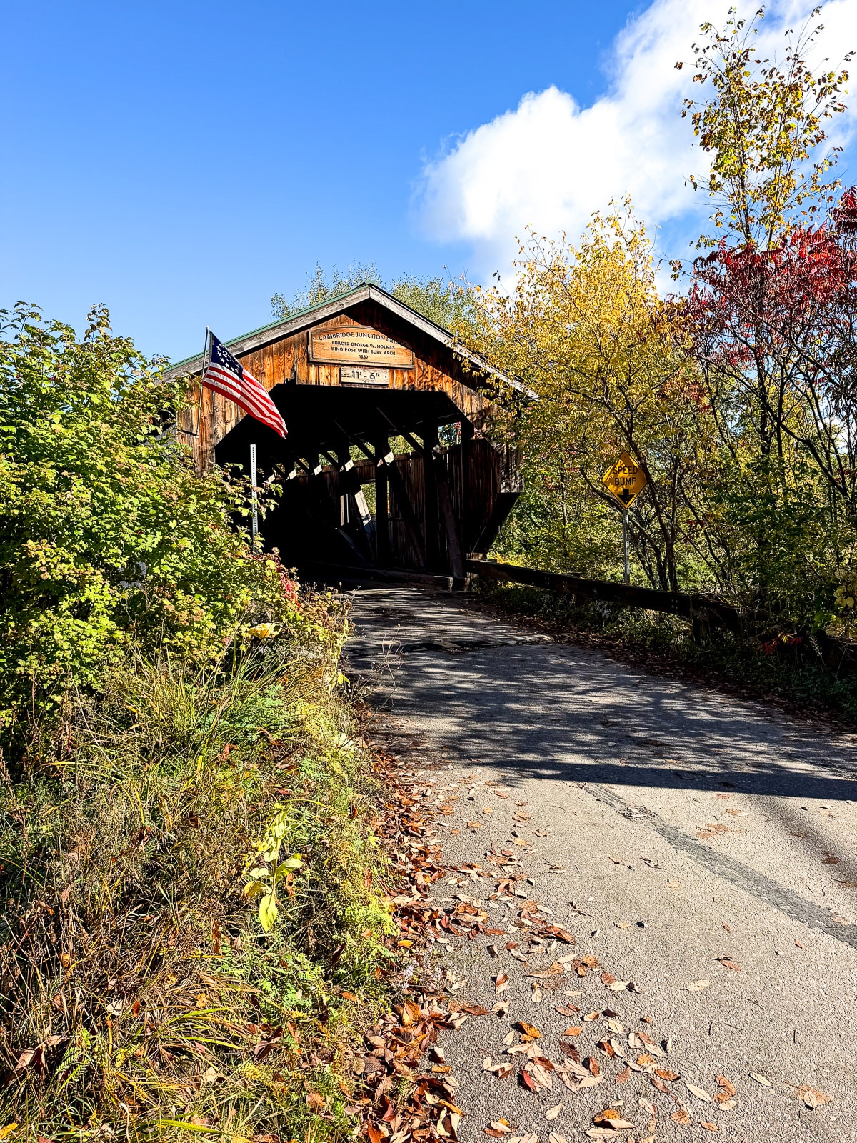 View of a covered bridge along the trail.