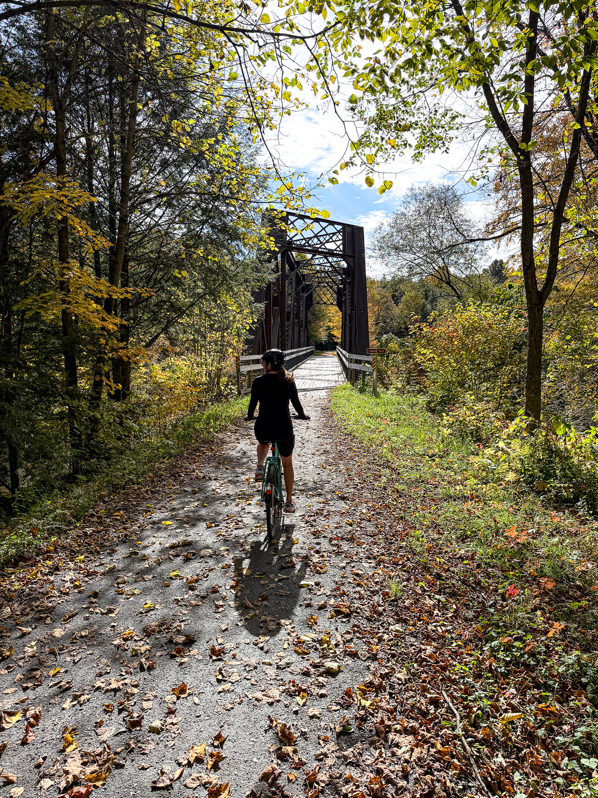 View of me as I biked over a bridge along the trail.