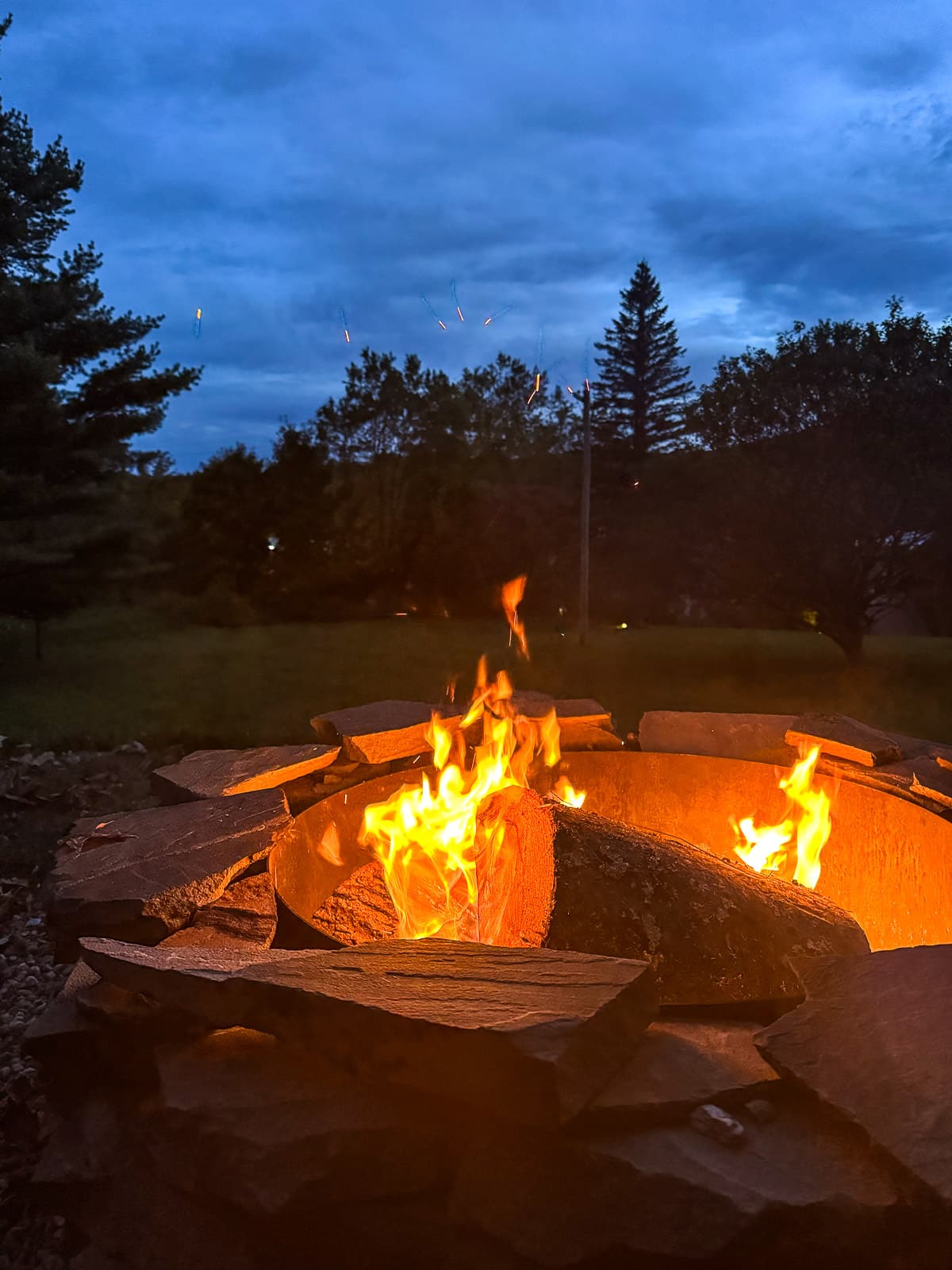 A roaring fire at our airbnb.